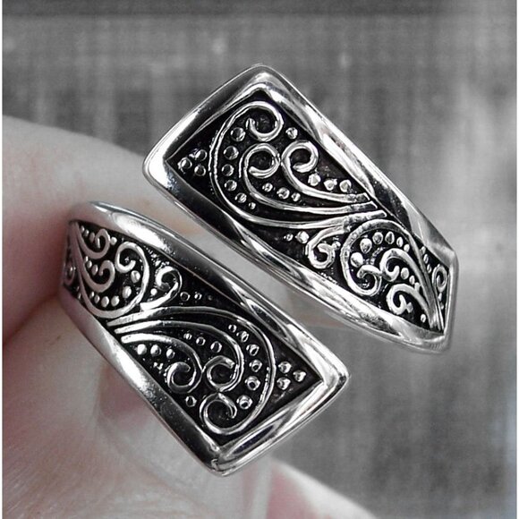 925 STERLING SILVER Unique Bali Bypass Swirl Ring - Picture 8 of 15